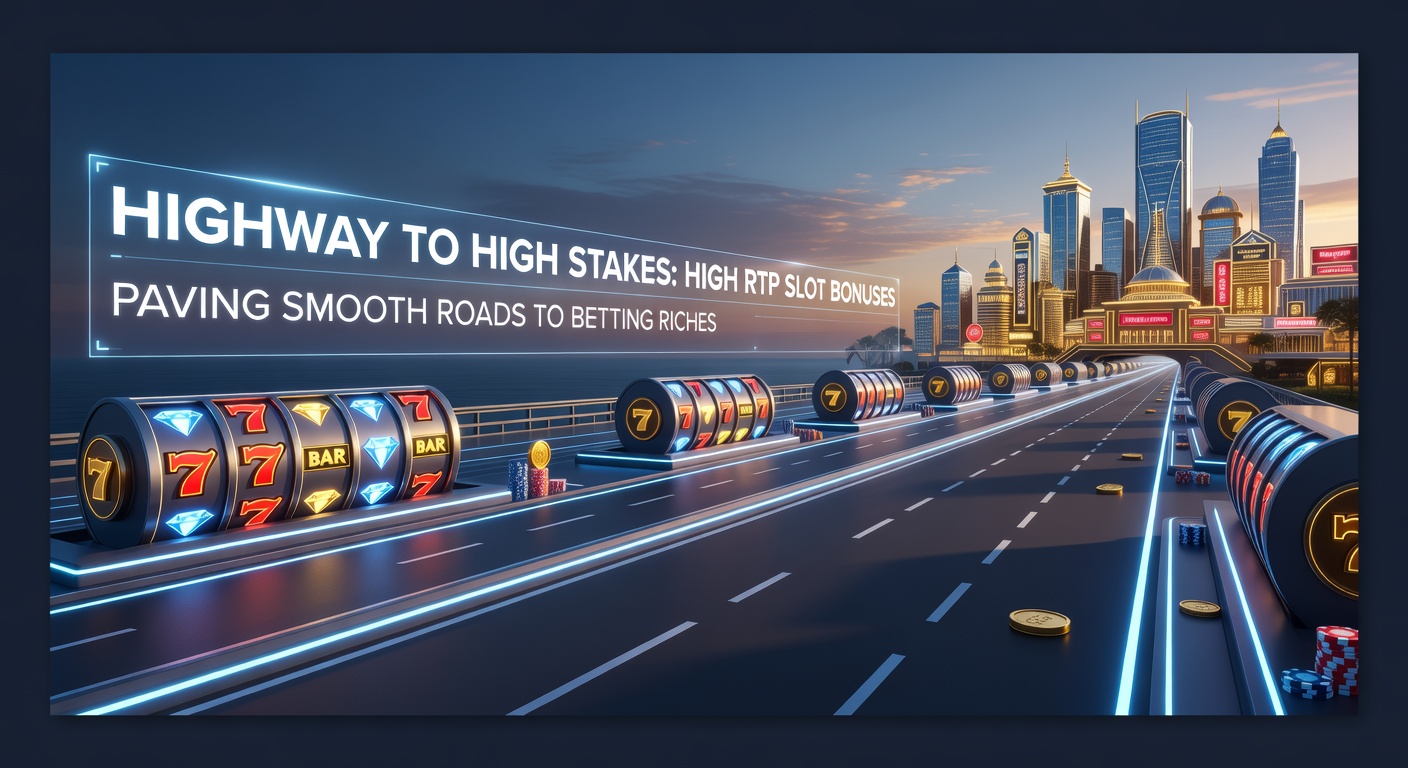 Vibrant highway graphic merging slot reels with high-stakes betting chips and golden roads leading to treasure piles