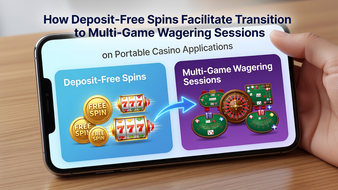 Mobile casino app interface showing free spins transitioning into multi-game wagering options