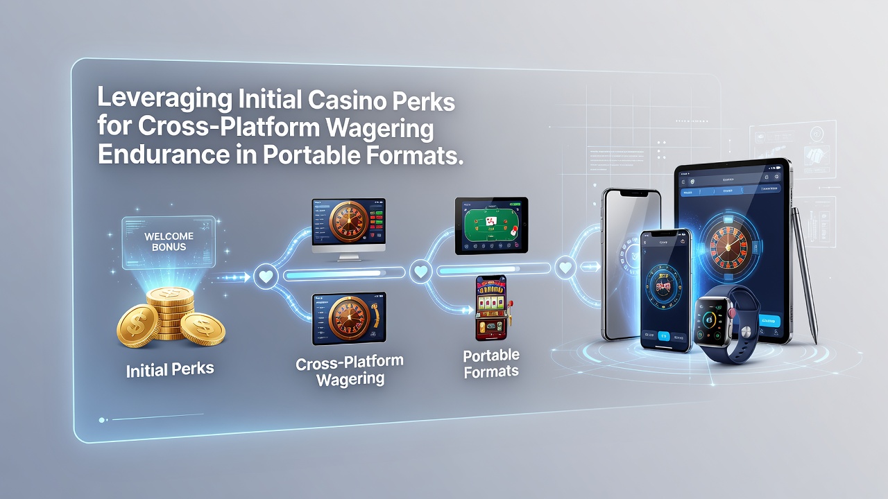 Mobile device displaying casino welcome bonuses and cross-platform wagering options on a portable screen