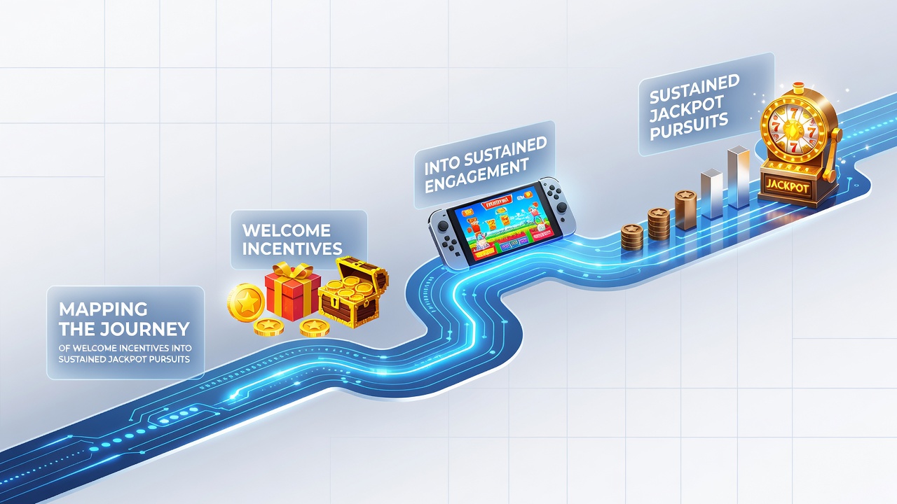 Mobile gaming screen showing welcome bonus interface transitioning to jackpot pursuit mode on a handheld device