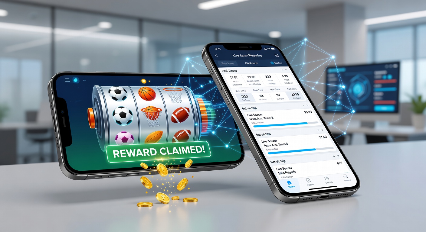 Smartphone screen displaying integrated slot rewards and multi-sport betting options on a mobile app interface