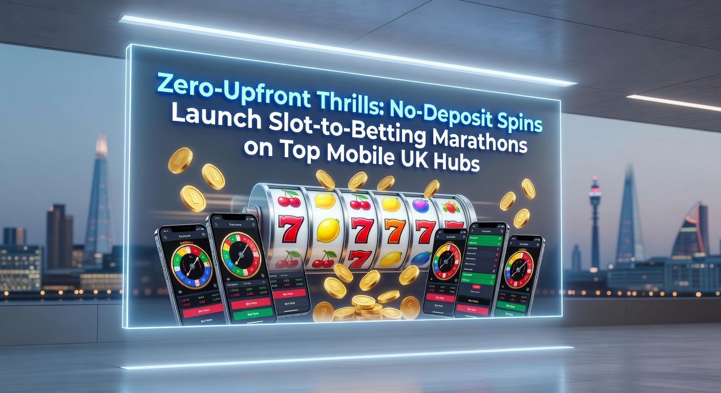 Vibrant mobile screen displaying no-deposit free spins offer on a UK slots app, with slot reels spinning and betting odds visible in the background